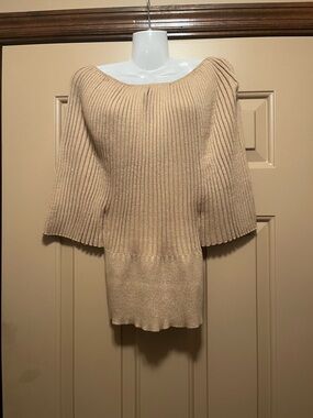 Roz & Ali Beige Off-the-Shoulder Ribbed Sweater